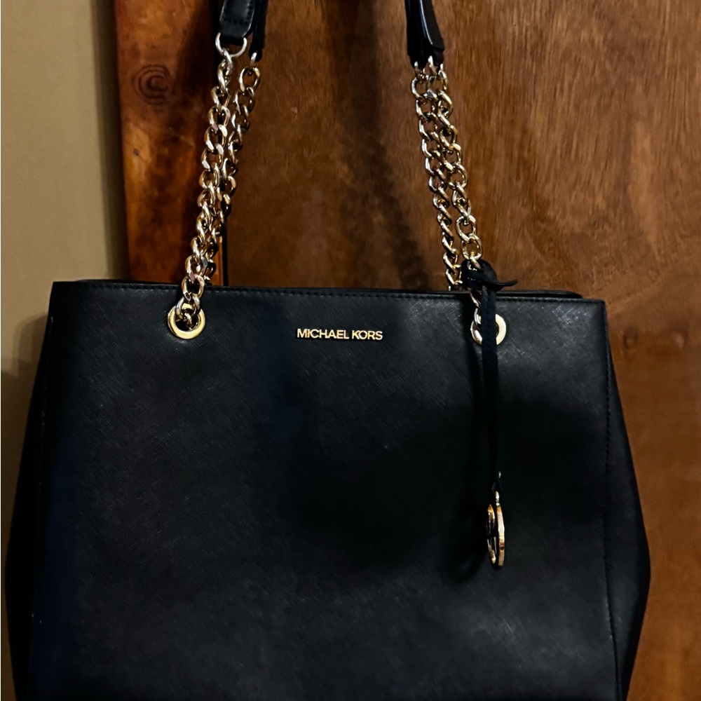 Michael Kors Black Shoulder Bag with Gold Chains and accents